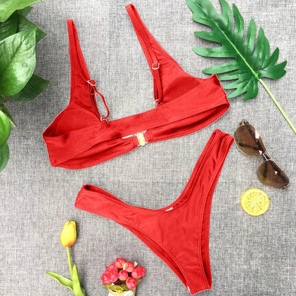 Muslimmuslimlim's Sexy muslimah Fashion tinta unita costumi da bagno donna vita alta Gold Lock Bikini Sexy Beachwear costume da bagno platinumshop