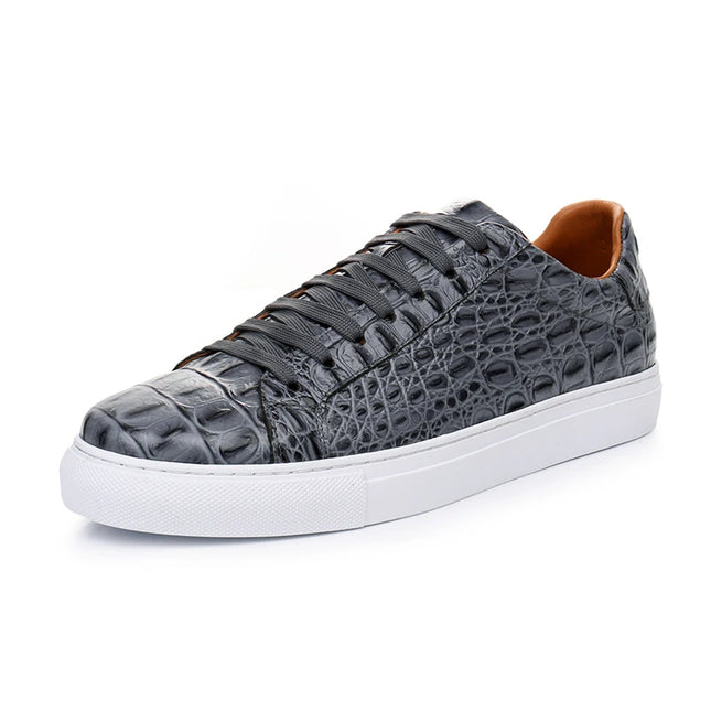 Leather Sneakers Men Calfskin Alligator Pattern Casual Shoes Lace Up Flats Daily Footwear
