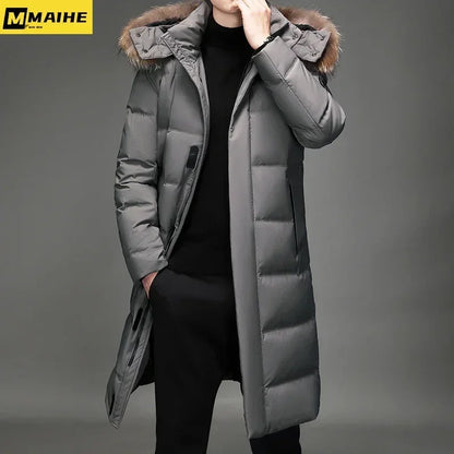 Piumino ispessito da uomo -30 Piumino caldo invernale 2024 Nuovi uomini Moda lungo piumino con cappuccio anatra bianca Parka Plus Size 5XL
