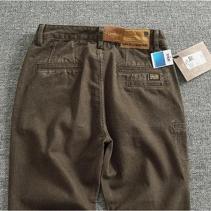 Solid color overalls men's straight leg CHINO casual pants Heavy cotton loose cone pants