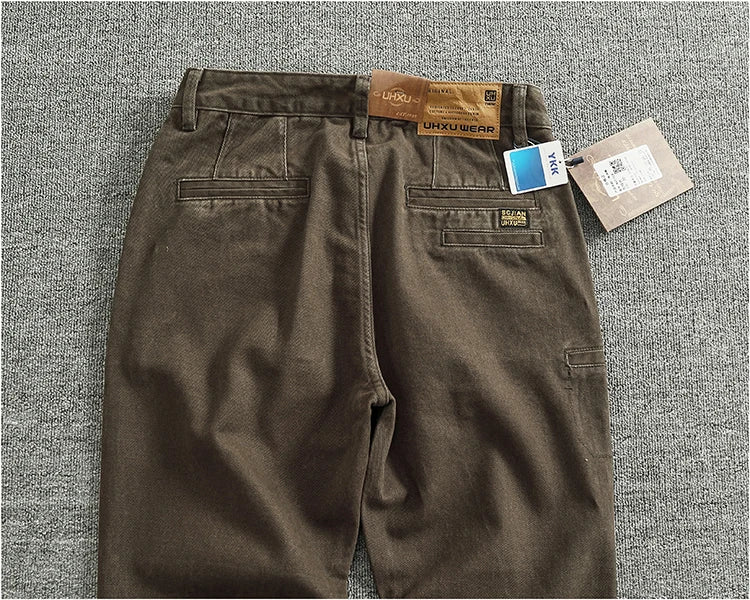 Solid color overalls men's straight leg CHINO casual pants Heavy cotton loose cone pants