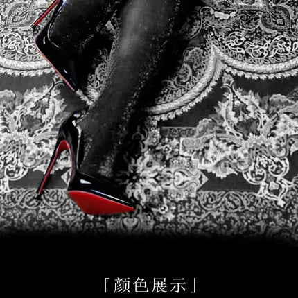 2024 Nuova Primavera/Estate 12 centimetri Bocca Ultra Superficiale Nero Rosso Fondo Tacchi Alti Tacchi Sottili delle Donne Sexy A Punta Grandi Singoli scarpe