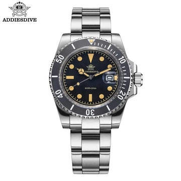 ADDIESDIVE 41mm Mens Dive Watch 200M Water Resistant Vintage Super Luminous Ceramic Bezel Date Display 316L Steel Quartz Watch