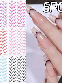 Rose Red Gradient French Nail Sticker Set Colorful Stripe Line Designs Nail Tips Decals DIY Nail Art Transfer Sliders Decoration 2026