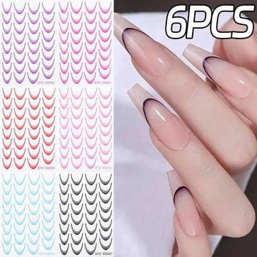 Rose Red Gradient French Nail Sticker Set Colorful Stripe Line Designs Nail Tips Decals DIY Nail Art Transfer Sliders Decoration 2026