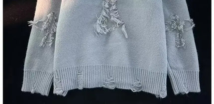 2026 Street Style Broken Holes Sweaters for Men Autumn Winter Thick Knitted O Neck Pullovers Vintage Casual Couple Sweater Coats