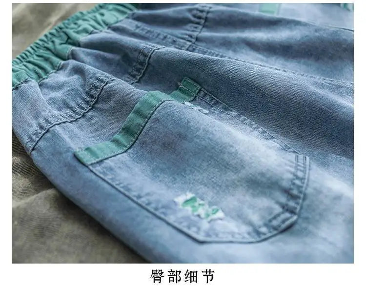 Jeans Strappati a Nove Punti da Donna, Nuovi Pantaloni Harem Casual Sottili con Vita Elastica, Lunghi alla Caviglia, in Denim, per l'Estate 2026