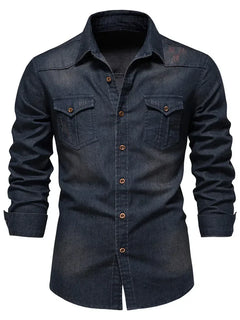 AIOPESON Elastic Cotton Denim Shirt Men Long Sleeve Quality Cowboy Shirts for Men Casual Slim Fit Jeans Men Shirts