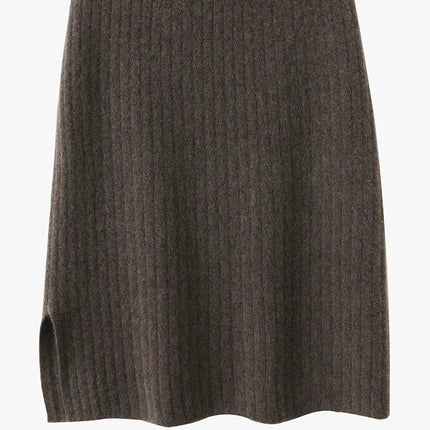 Women's Knitted Skirt 100% Merino Wool Sheath Skirt Solid Color Autumn/Winter Fashion Vertical Strip Wrap Hip Skirt Split Skirt PlatiNum