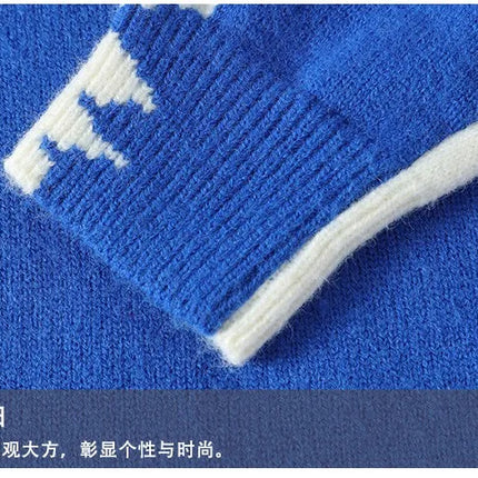 Dragon Graffiti Color blocked Fashion Knitted Sweaters Men's Knitwear Warm Pullover High Quality Mens Casual Loose Male Jumpers