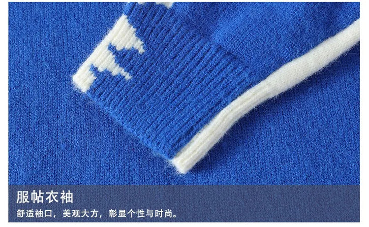Dragon Graffiti Color blocked Fashion Knitted Sweaters Men's Knitwear Warm Pullover High Quality Mens Casual Loose Male Jumpers