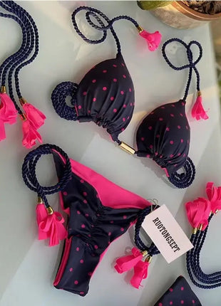 Nuovo Costume da Bagno Sexy da Donna, Set Bikini all'Uncinetto a 2 Pezzi, Triangolare Brasiliano, Push-Up, per Spiaggia Estiva PlatiNum