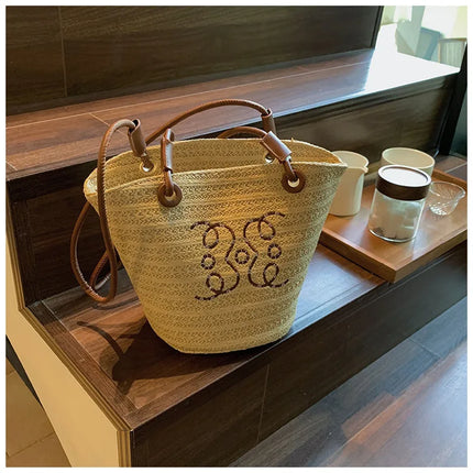 Borsa a tracolla retrò alla moda Borsa da donna Designer di marca di lusso Tote Borsa a tracolla in paglia da donna Borse da spiaggia eleganti da donna