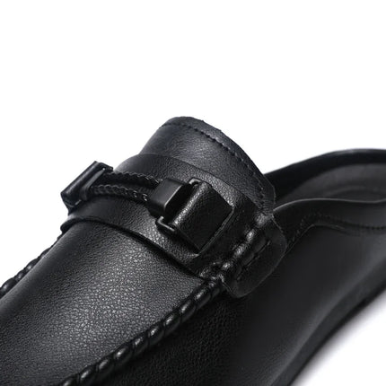 Mezze pantofole da uomo in pelle estiva Scarpe casual da uomo traspiranti Scarpe da guida pigre slip-on Comode mocassini da passeggio Mocassini