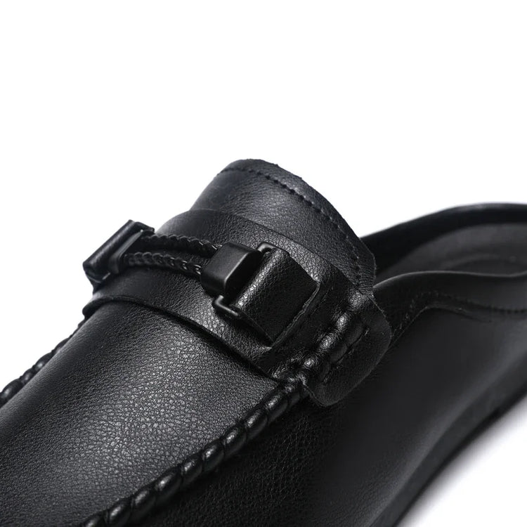 Mezze pantofole da uomo in pelle estiva Scarpe casual da uomo traspiranti Scarpe da guida pigre slip-on Comode mocassini da passeggio Mocassini