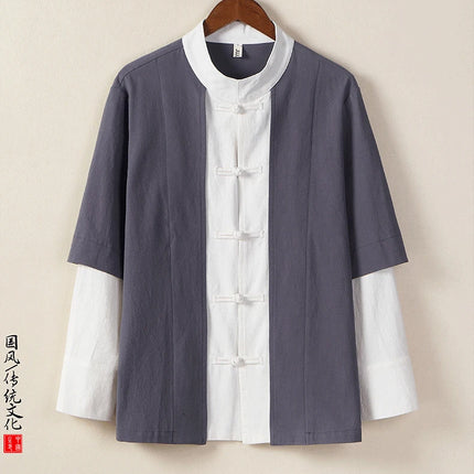 Camicie da uomo tradizionali Camicie da uomo in cotone e lino retrò stile cinese Camicette casual da uomo Kung Fu Tai Chi Tang da meditazione Zen