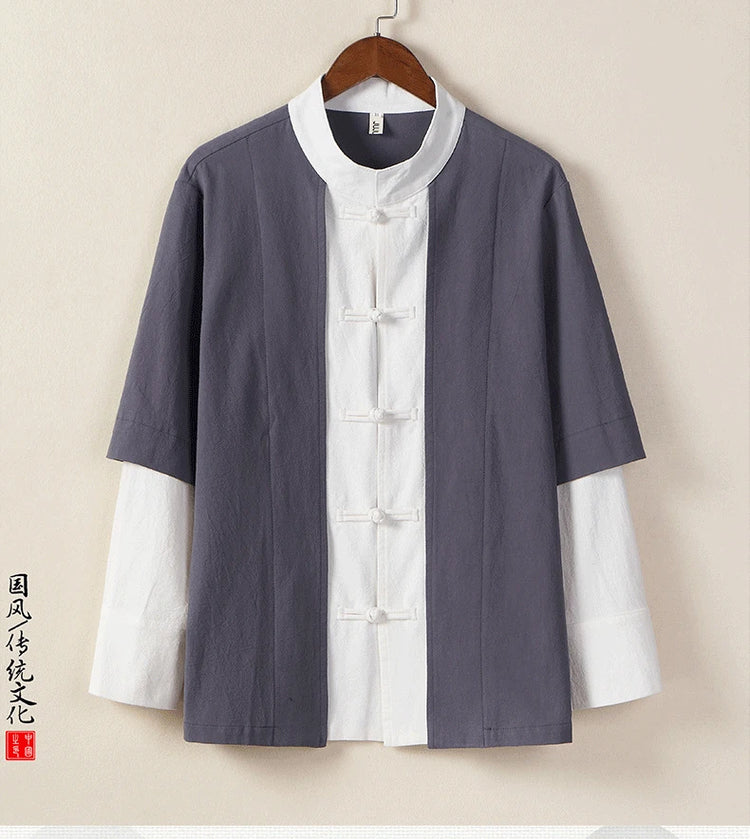 Camicie da uomo tradizionali Camicie da uomo in cotone e lino retrò stile cinese Camicette casual da uomo Kung Fu Tai Chi Tang da meditazione Zen