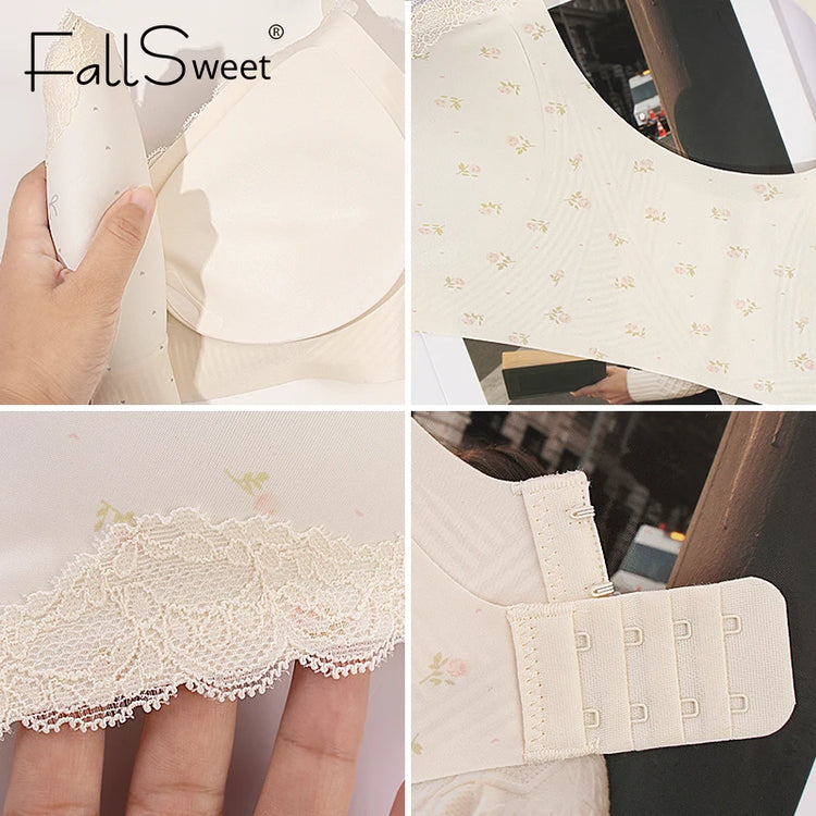 FallSweet French Floral Wireless Push Up Bra for Women Sweet Lace Bralette with Small Breasts Anti-sagging Brassiere Lingerie