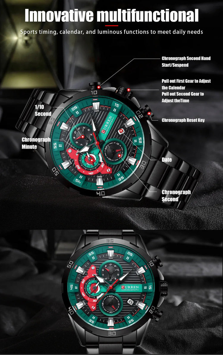 CURREN 8402 Orologio da uomo in acciaio inossidabile Moda creativa Quadrante luminoso con cronografo Orologio da uomo di lusso per il tempo libero reloj hombre platinumshop
