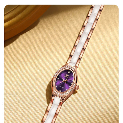 OLEVS 7131 Orologio da Donna Elegante con Movimento al Quarzo, Cinturino in Porcellana, Impermeabile 30m, Quadrante con Diamanti, Orologio alla Moda per Donne platinumshop