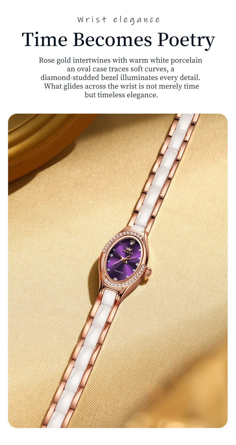 OLEVS 7131 Orologio da Donna Elegante con Movimento al Quarzo, Cinturino in Porcellana, Impermeabile 30m, Quadrante con Diamanti, Orologio alla Moda per Donne platinumshop