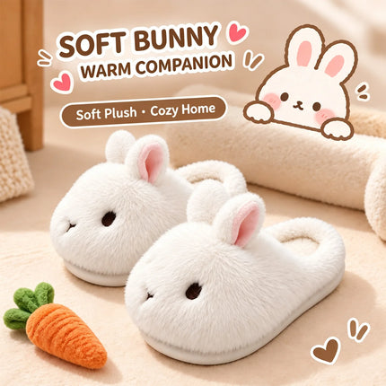Cute Brown Bunny Plush Slippers Women Winter Warm Rebound Soft Sole House Shoes Indoor Fuzzy Non-Slip Comfortable Home Footwear