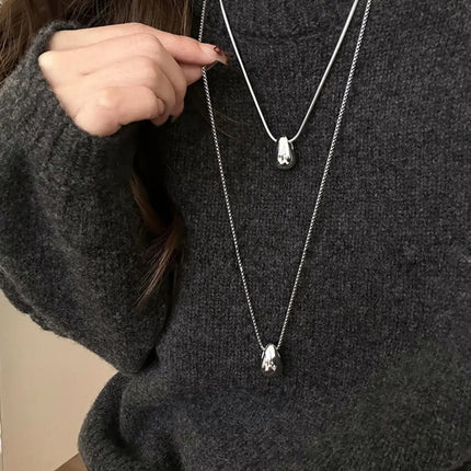 Real 925 Sterling Silver Minimalist Water Drop Pendant Chain Necklace for Women Classic Fine Jewelry Personality Accessories PlatiNum
