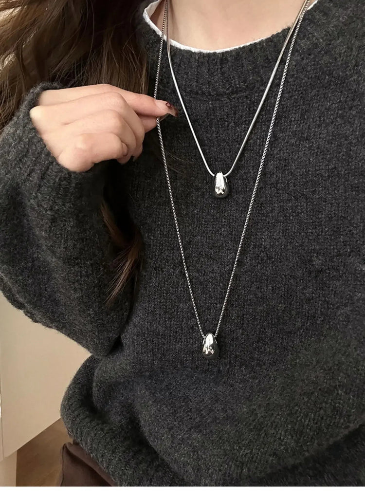 Real 925 Sterling Silver Minimalist Water Drop Pendant Chain Necklace for Women Classic Fine Jewelry Personality Accessories PlatiNum