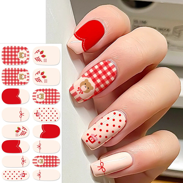 16Tips Semi Cured Leopard Print Gel Nail Stickers Chic Maillard Color Nail Strips Patch Self-adhesive UV Lamp Need Press On Nail