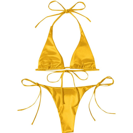 Sexy 13 colori Halter Satin Bikini brasiliano Donna Costumi da bagno Costume da bagno femminile Bikini a due pezzi Bagnante Costume da bagno Swim V4966 platinumshop