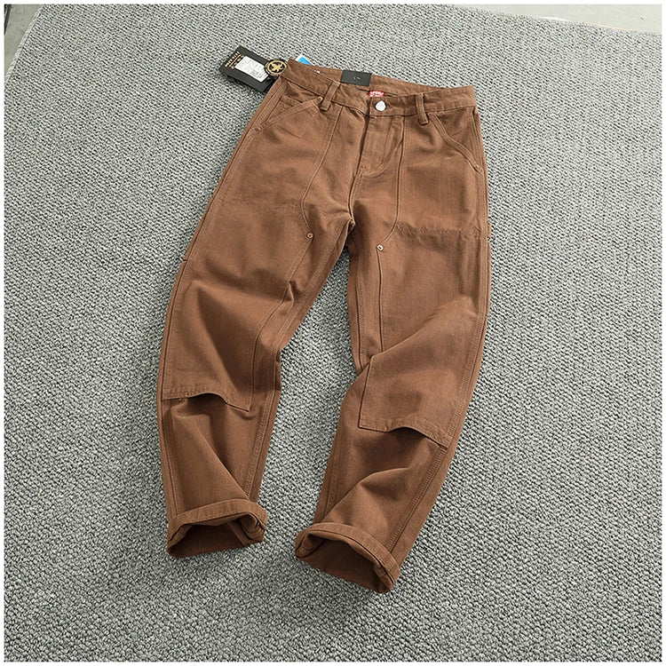 2025 Spring and Autumn New American Retro Heavyweight Patchwork Cargo Pants Men's Fashion Multi-pocket Casual Loose Trousers