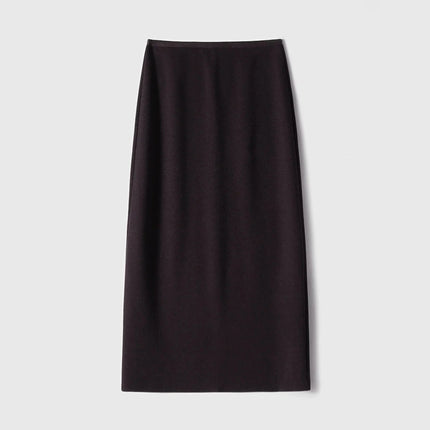 Birdtree Cashmere Silk Blended Skirt For Woman,Elastic Waist Long Skirts,Rear Slit,Commuting Style,2025 Autumn Winter D5N418JF PlatiNum