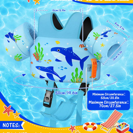Kids Swim Vest for Toddlers Floaties for Swimming Armbands 15-70 lbs Cartoon Swim Water Wings with Crotch Strap Child Pool Floats Vest