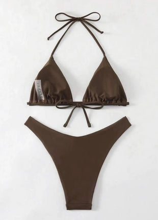 Costume da bagno bikini a perizoma da donna sexy, tinta unita bianco/nero/caffè, con laccetti, stile brasiliano, nuovo, in doppio tessuto, per la spiaggia platinumshop