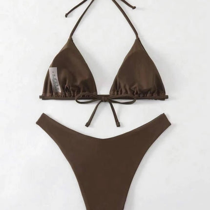 Costume da bagno bikini a perizoma da donna sexy, tinta unita bianco/nero/caffè, con laccetti, stile brasiliano, nuovo, in doppio tessuto, per la spiaggia platinumshop