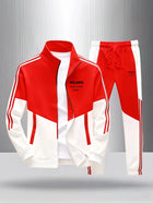 Men 2 Piece Tracksuit Fashion Milano Italia Print Stand Collar Full Zip Jacket Drawstring Jogger Suits Athletic Casual Outfit