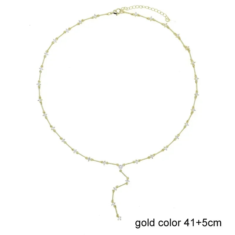 Nuovo speciale color oro Goccia d'acqua Bling Ovale CZ Collana girocollo Lariat Lunga barra a goccia a forma di Y Lunga nappa Gioielli da donna 2025