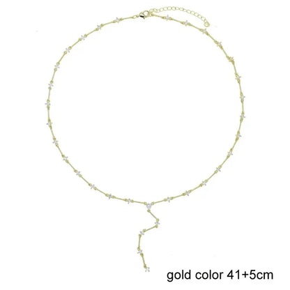 Nuovo speciale color oro Goccia d'acqua Bling Ovale CZ Collana girocollo Lariat Lunga barra a goccia a forma di Y Lunga nappa Gioielli da donna 2025