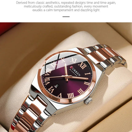 CURREN Orologio da donna, Orologi da donna, Orologi da donna, Abito alla moda impermeabile Bracciale in acciaio inossidabile Orologi analogici Data platinumshop