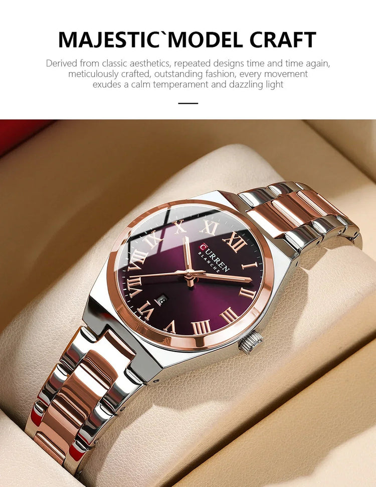 CURREN Orologio da donna, Orologi da donna, Orologi da donna, Abito alla moda impermeabile Bracciale in acciaio inossidabile Orologi analogici Data platinumshop