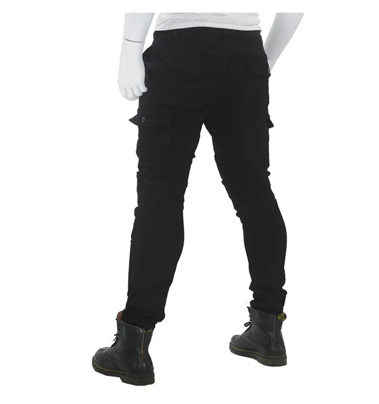 Men Denim Cargo Skinny Solid Pockets Pencil Pants Washed Ankle Length Jeans Vintage Moto Biker 2024 Summer Slim Fit Sheath PlatiNum