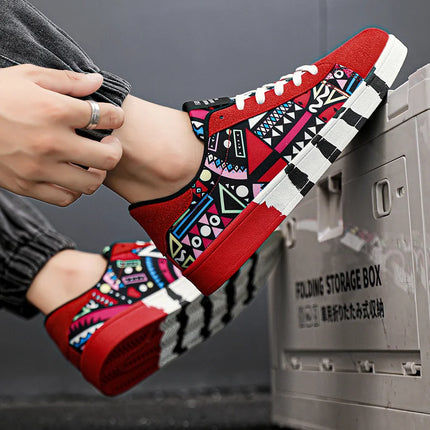 Scarpe vulcanizzate rosse di alta qualità per uomo Sneakers casual unisex 46 Taglia Moda Graffiti Sneakers piatte Scarpe da skateboard da uomo
