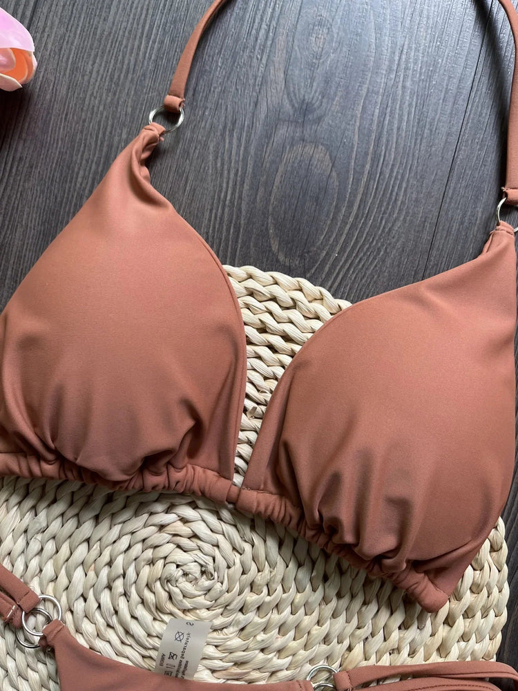 RUOTONGSEPT Sexy Halter Satin Bikini brasiliano Donna Costumi da bagno Costume da bagno femminile Bikini a due pezzi Bagnante Costume da bagno Swim PlatiNum