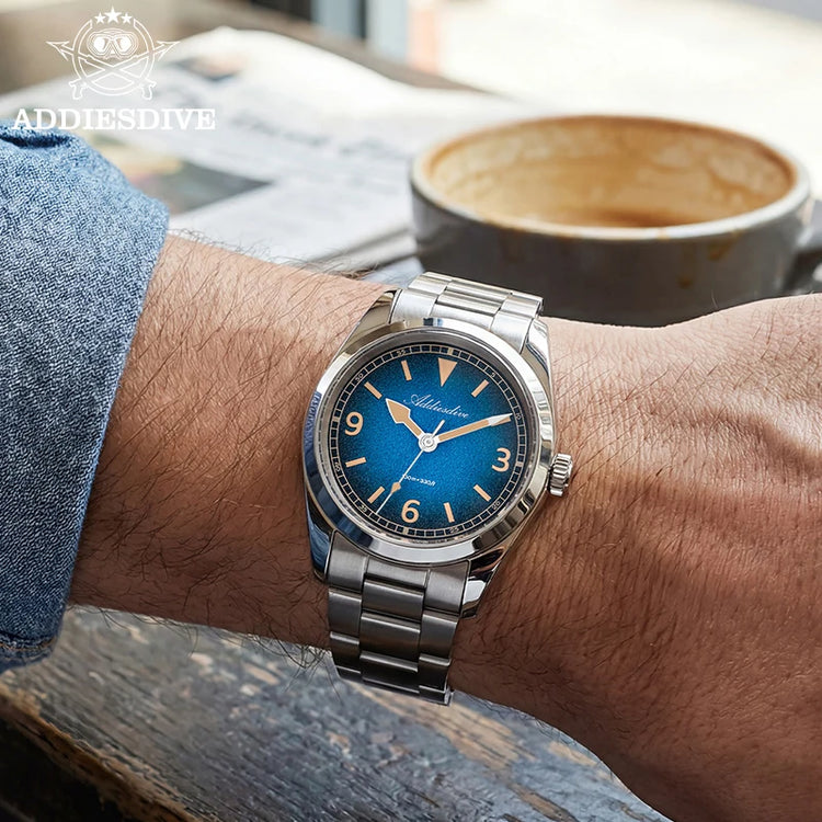 ADDIESDIV New Retro Men's Quartz Watch Sapphire Glass Japanese Movement 100m Waterproof Stainless Steel Night Light Watch AD2554