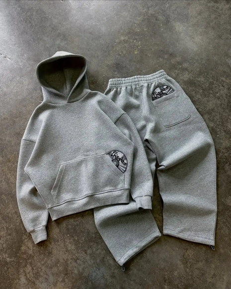 Street wear punk hip hop men suit Y2K new American gothic Harajuku embroidery design jumper oversized casual loose sports suit PlatiNum