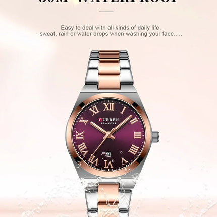 CURREN Orologio da donna, Orologi da donna, Orologi da donna, Abito alla moda impermeabile Bracciale in acciaio inossidabile Orologi analogici Data platinumshop