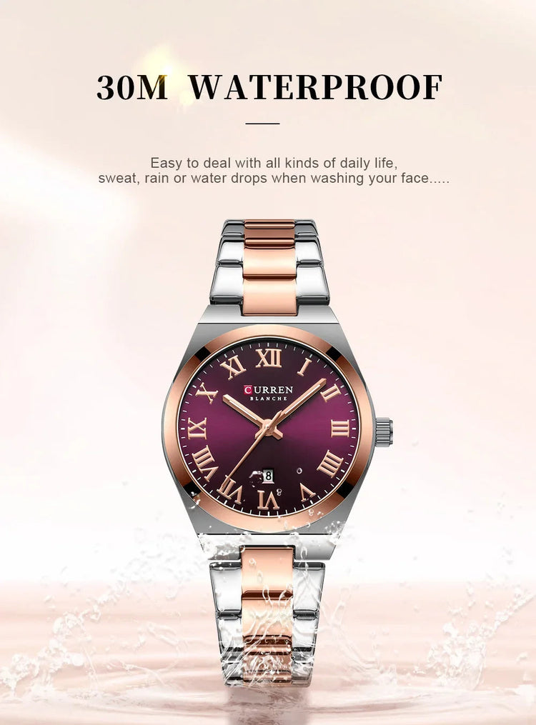 CURREN Orologio da donna, Orologi da donna, Orologi da donna, Abito alla moda impermeabile Bracciale in acciaio inossidabile Orologi analogici Data platinumshop