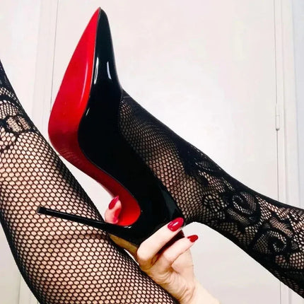 7cm Black Red Sole High Heels Spring Pointed Toe Stiletto Heel Sexy Shiny Single Shoes Fashion Patent Leather Women's Shoes PlatiNum