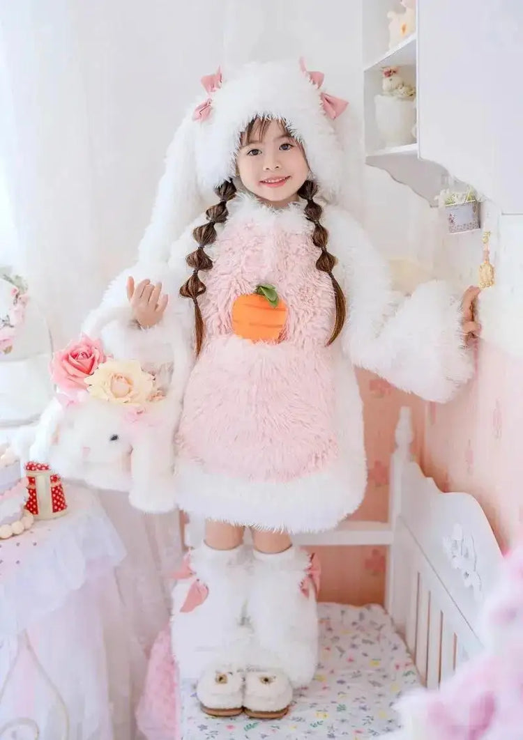Cartoon Children Plush Rabbit Cosplay Costume Kawaii Kids Winter Warm Sets Top Pants Hat Suit Girl Halloween Party Outfits Gift
