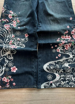 Nuovi Jeans Baggy Oversize con Ricamo a Motivo Tigre, Stile Y2K, Gotico, Harajuku, Hip Hop, Pantaloni Larghi Casual Femminili